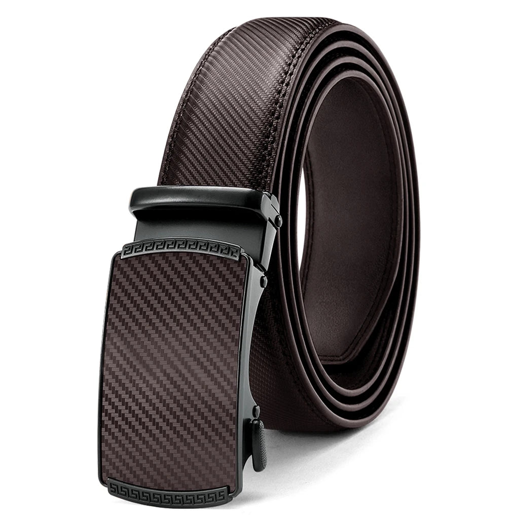 Herren Echtleder-Gürtel Luxus 3,5 cm Automatik-Schnalle Rindsleder Verstellbar