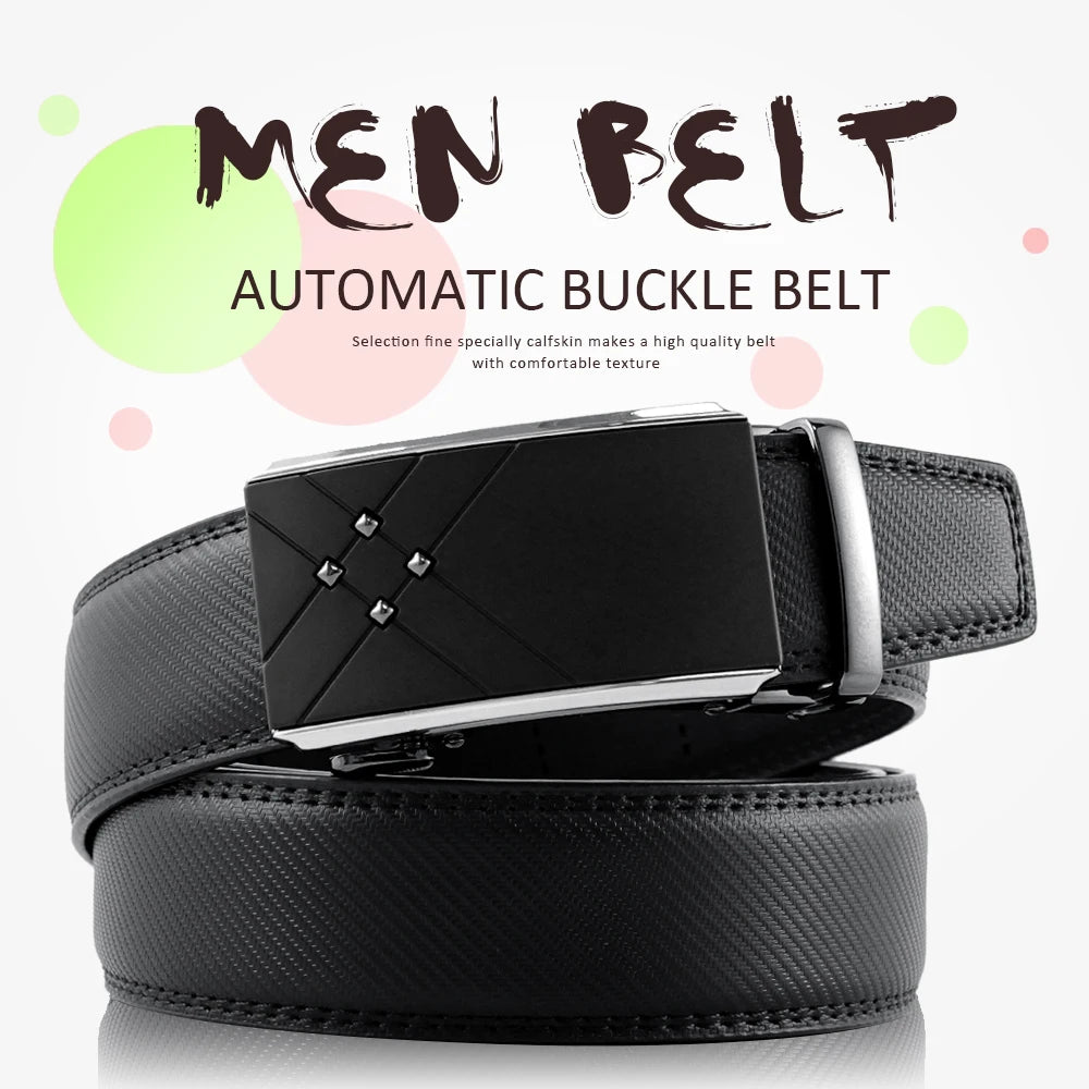 Herren Echtleder-Gürtel Luxus 3,5 cm Automatik-Schnalle Rindsleder Verstellbar