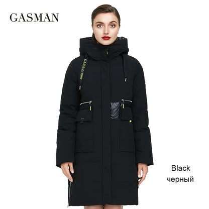 Damen-Parka mit Stehkragen und Kapuze – Kurze, schlanke Daunenjacke mit luxuriösen Taschen für kalte Tage