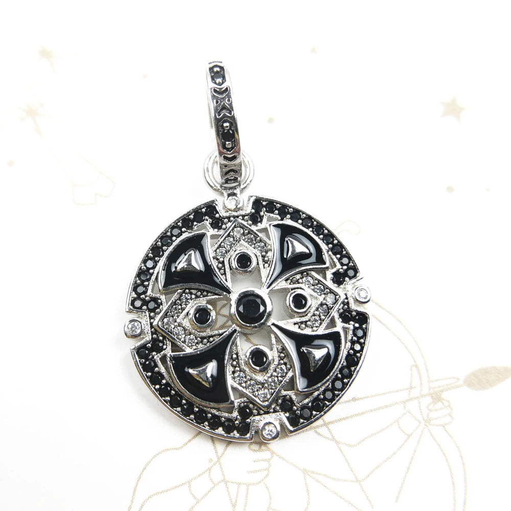 Damen-Charm-Anhänger schwarzes asiatisches Ornament Segen aus Sterlingsilber