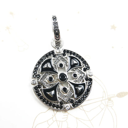 Damen-Charm-Anhänger schwarzes asiatisches Ornament Segen aus Sterlingsilber