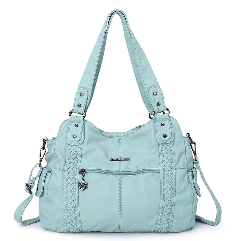 Damen-Schultertasche Aus PU-Leder Mit Reißverschluss Und Innenfächern Großes Stauraumvolumen
