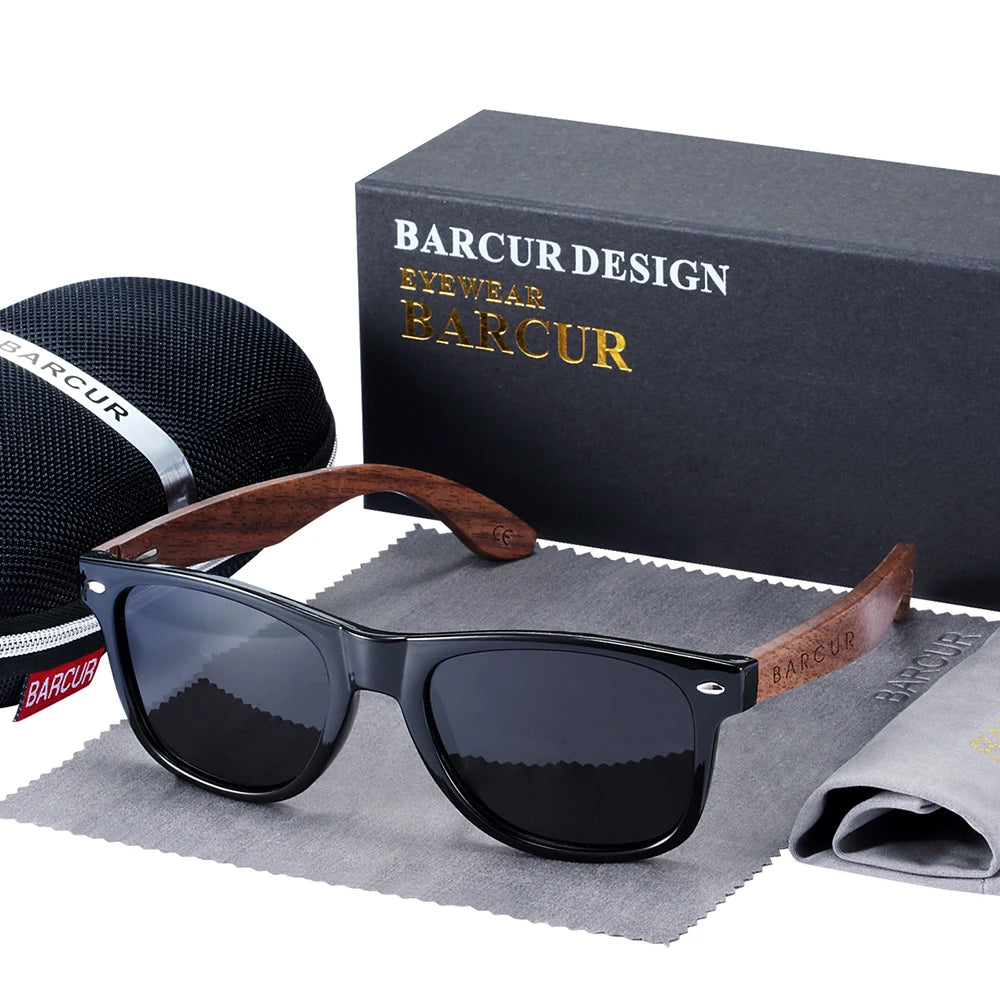 Sonnenbrille Walnuss schwarz polarisiert UV400 Holz Original-Etui Herren