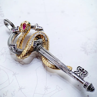 Damen-Charm-Anhänger Schlüssel Schlange Herz aus Sterlingsilber