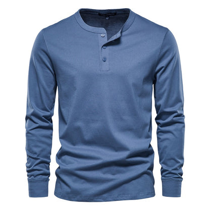 Herren Langarm T-Shirt mit Button-Down Kragen aus hochwertiger Baumwolle