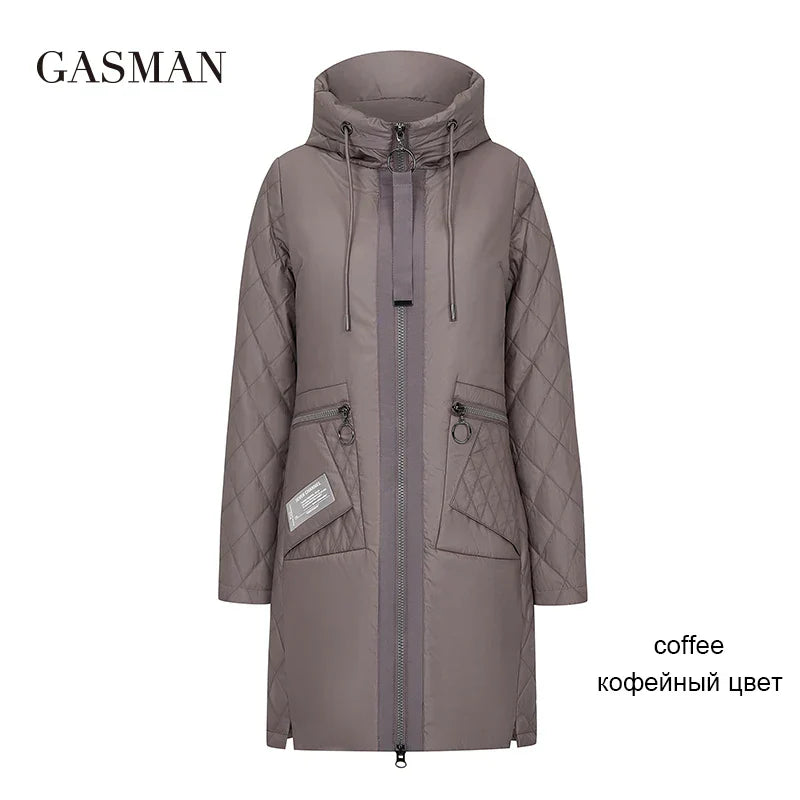 Lange Damen-Winterdaunenjacke mit Reißverschluss, Gürtel und Taschen – klassisches Design für Freizeit und Alltag