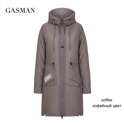 Lange Damen-Winterdaunenjacke mit Reißverschluss, Gürtel und Taschen – klassisches Design für Freizeit und Alltag
