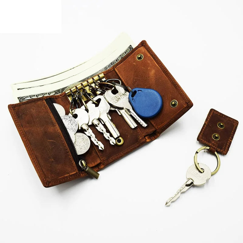 Unisex-Schlüsselmappe Multifunktionaler Organizer aus echtem Rindsleder Kompakt und Praktisch
