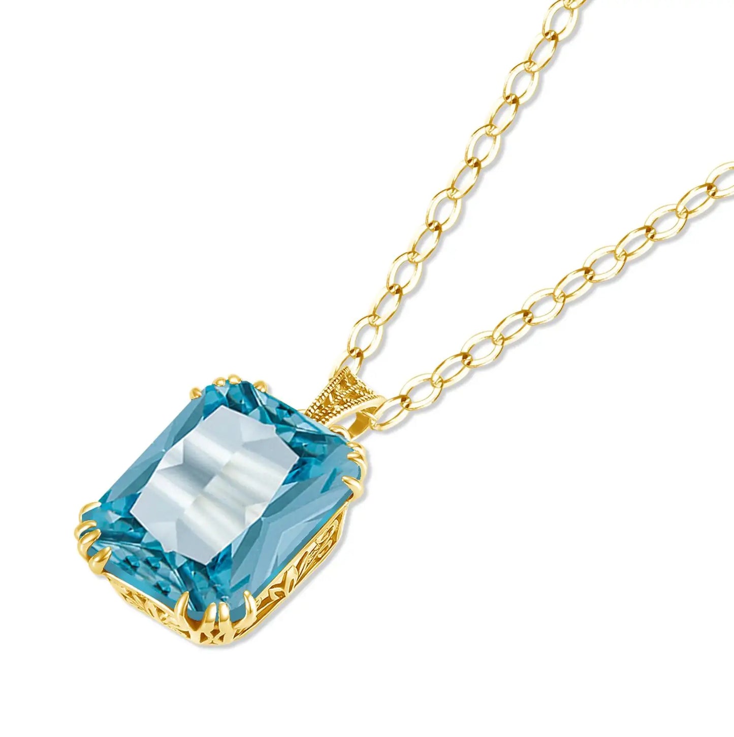 Damen-Halskette Aquamarin-Anhänger aus 925er Silber mit 18K-Goldbeschichtung Vintage-Stil
