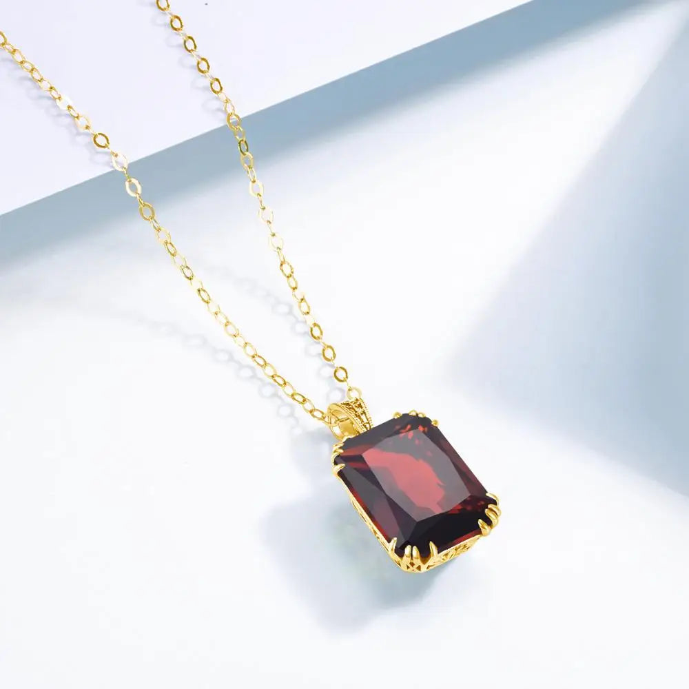 Damen-Halskette Granat-Anhänger in Goldfarbene Optik aus 925er Silber für Hochzeit und Festliche Anlässe
