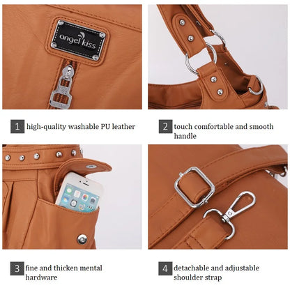 Damen-Schultertasche aus PU-Material Mit Großem Fassungsvermögen und Reißverschluss für Alltag und Freizeit