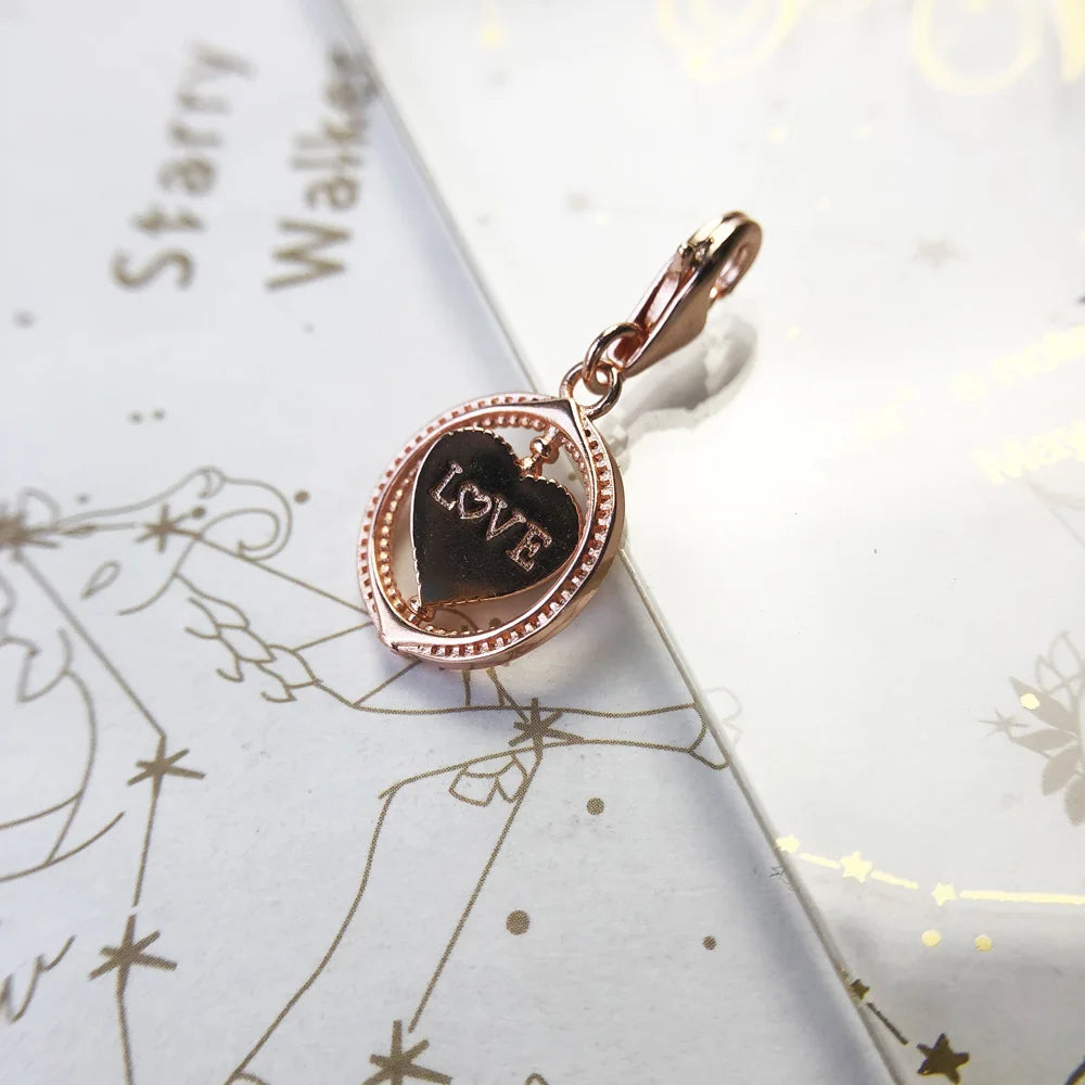 Damen-Charm gedrehtes Herz Roségold Pflaster aus Sterlingsilber