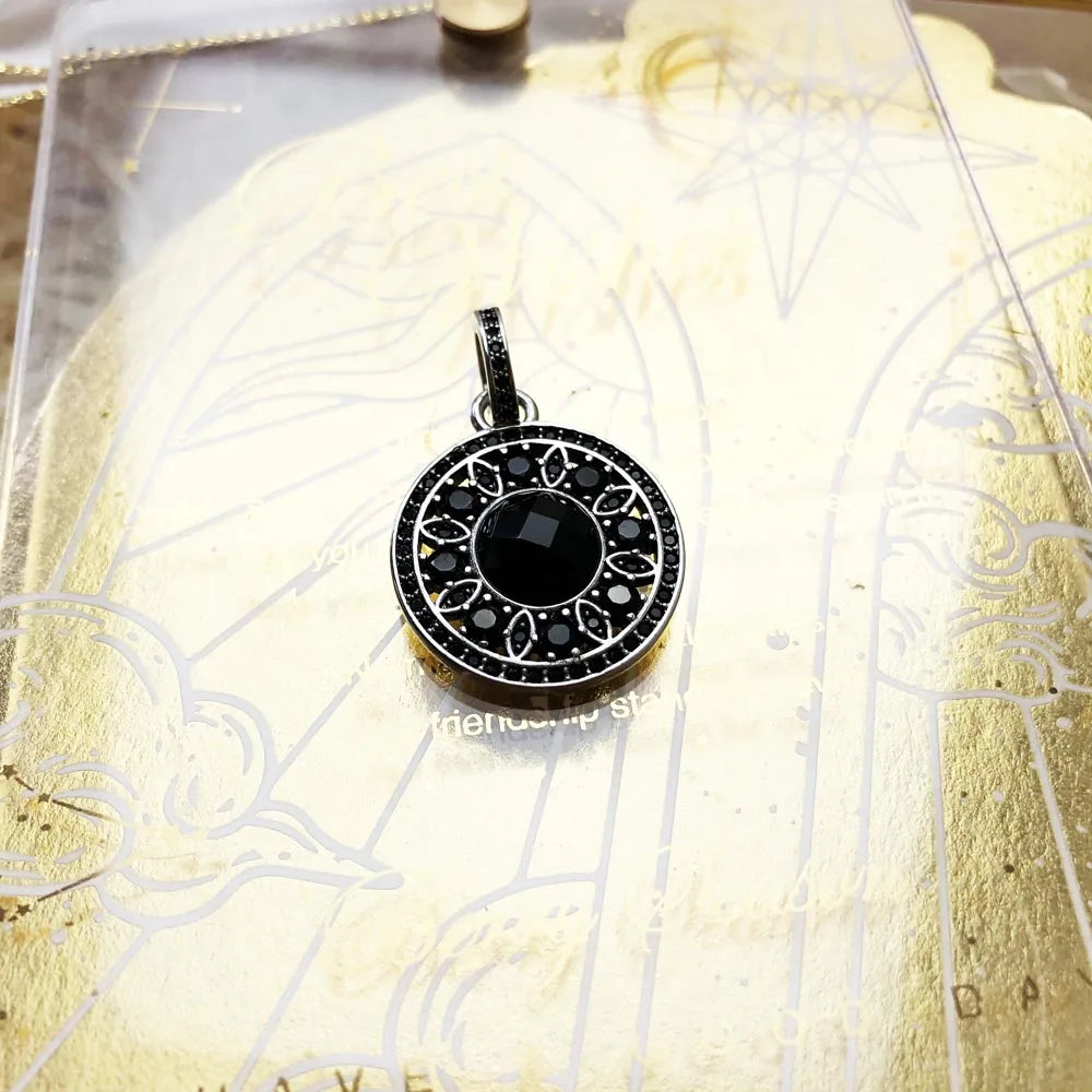 Damen-Charm-Anhänger schwarzes Ornament Glamour Seele aus Sterlingsilber