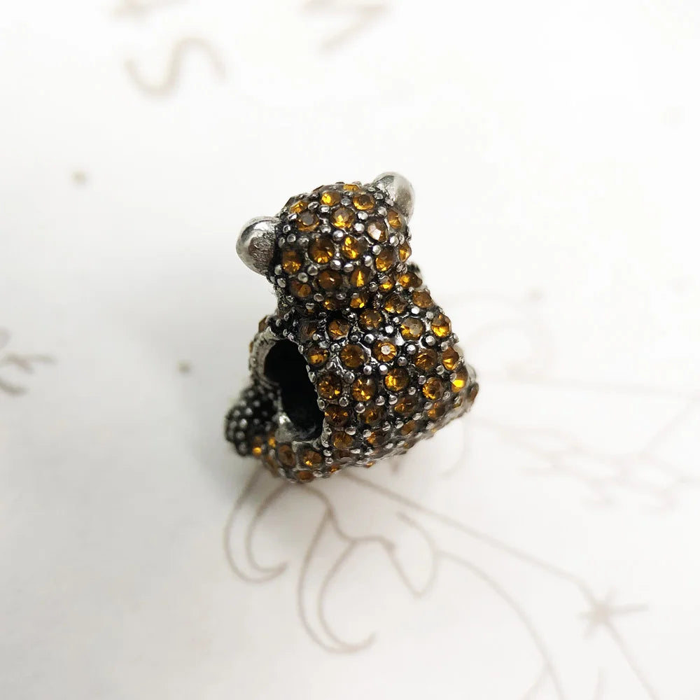 Damen-Charm-Anhänger Teddybär braun Perlen süß aus Sterlingsilber