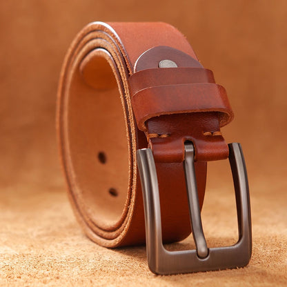 Herren Breiter Echtleder-Gürtel 4 cm Legierungs-Schnalle Rindsleder Luxus Casual