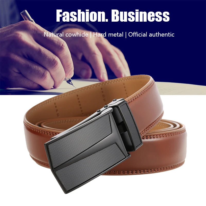 Herren-Gürtel Aus Echtem Leder Mit Automatischer Schnalle Braun 130 cm Länge 3,0 cm Breite
