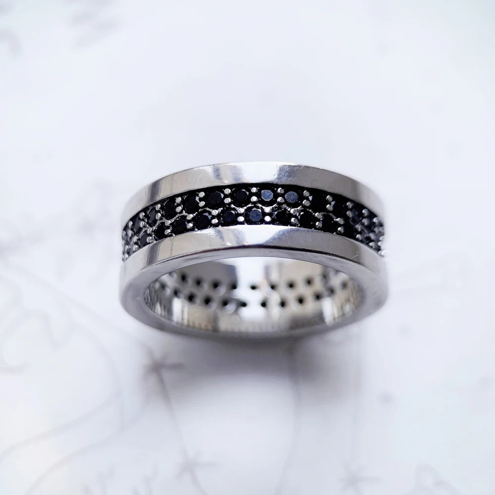 Damen-Ring schwarzer Zirkonia Bandring klassisch aus Sterlingsilber