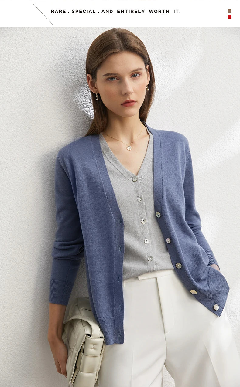 Damen-Strickjacke V-Ausschnitt dünn locker Patchwork Sommer