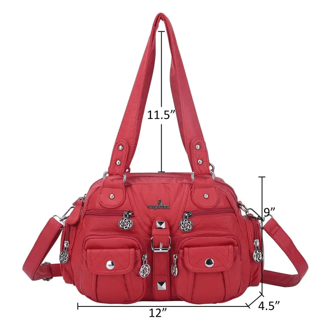 Damen-Schultertasche aus PU-Leder in kompakter Bauweise mit Angenehmer Haptik und Mehrfachfächern