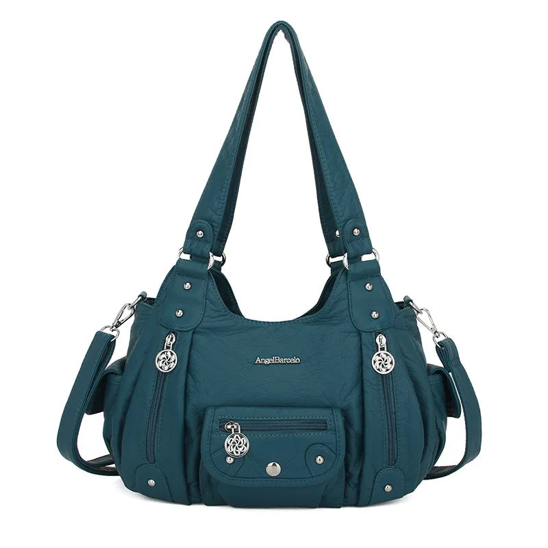 Damen-Schultertasche aus PU-Leder mit Reißverschluss und Mehrfachfächern Kompakter Alltagsbegleiter