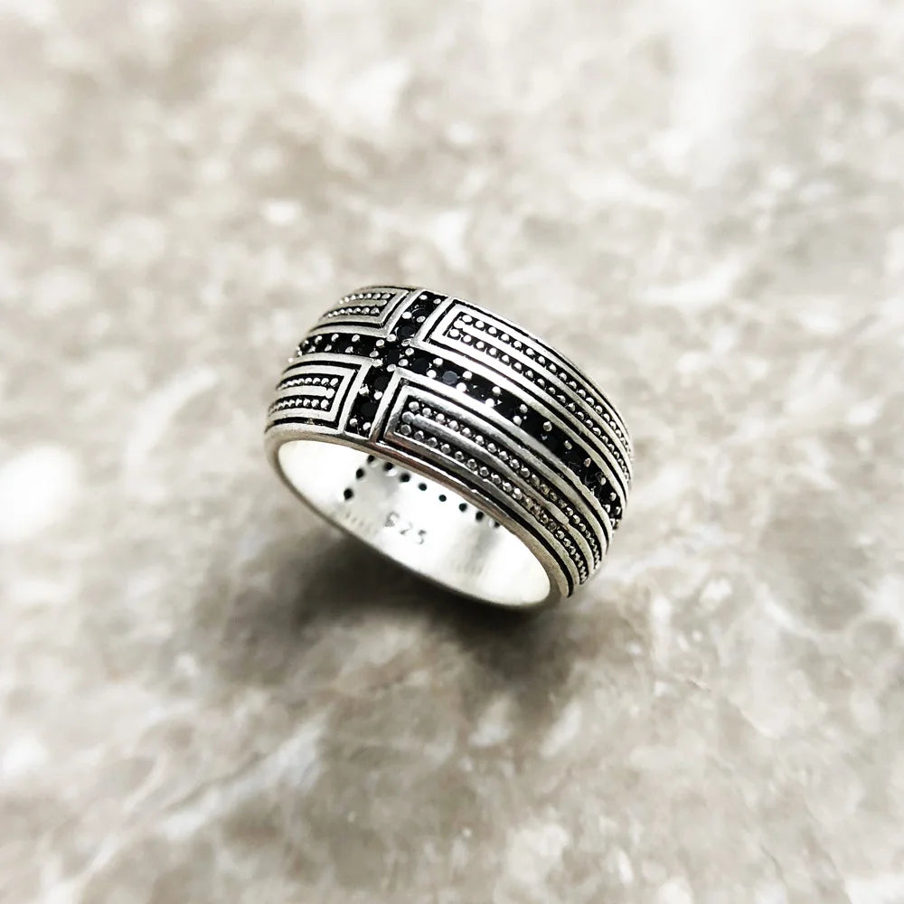 Damen-Ring schwarzes Kreuz CZ Seele aus Sterlingsilber
