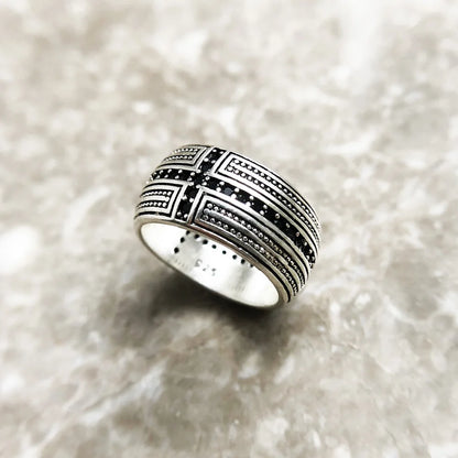 Damen-Ring schwarzes Kreuz CZ Seele aus Sterlingsilber