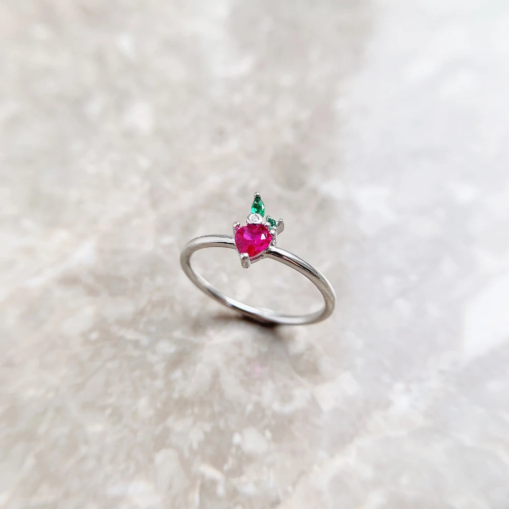 Damen-Ring Erdbeere Liebe süß ausgefallen aus Sterlingsilber