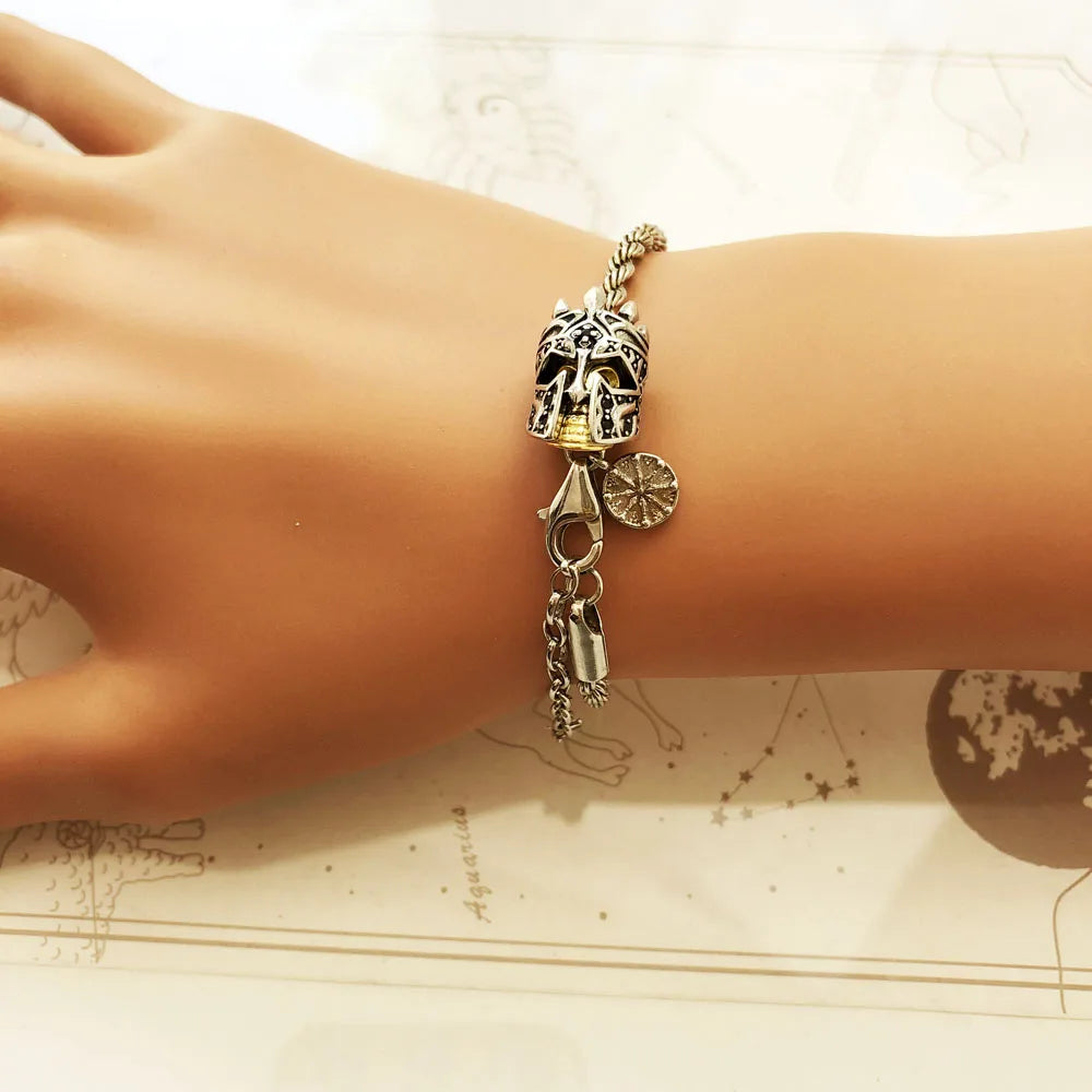 Damen-Armband Skull Knight Karma Wheel Punk aus Sterlingsilber