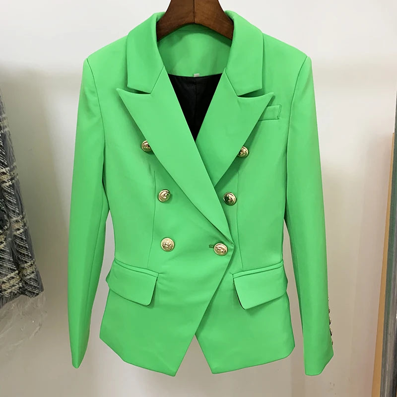 Damen-Blazer Slim barock doppelreihig Löwenknopf Apfelgrün