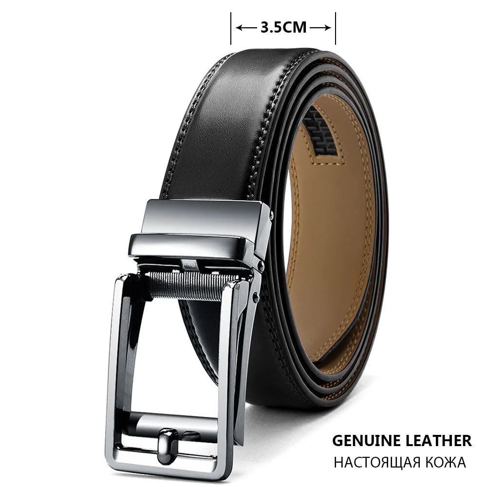 Herren Echtleder-Gürtel Luxus 3,5 cm Automatik-Schnalle Rindsleder Verstellbar