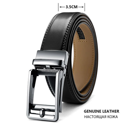Herren Echtleder-Gürtel Luxus 3,5 cm Automatik-Schnalle Rindsleder Verstellbar