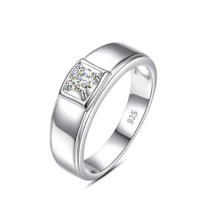Herren-Verlobungsring aus Sterling Silber 925 mit Moissanit Stein 0,4 Karat Zertifiziert