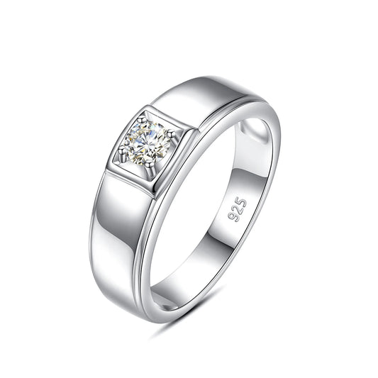 Herren-Verlobungsring aus Sterling Silber 925 mit Moissanit Stein 0,4 Karat Zertifiziert