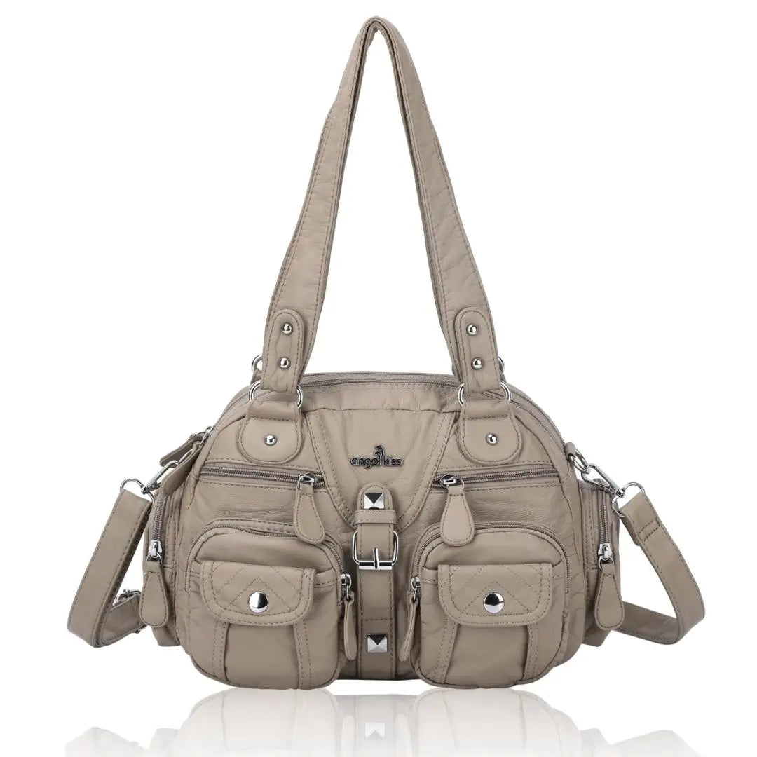 Damen-Schultertasche aus PU-Leder in kompakter Bauweise mit Angenehmer Haptik und Mehrfachfächern