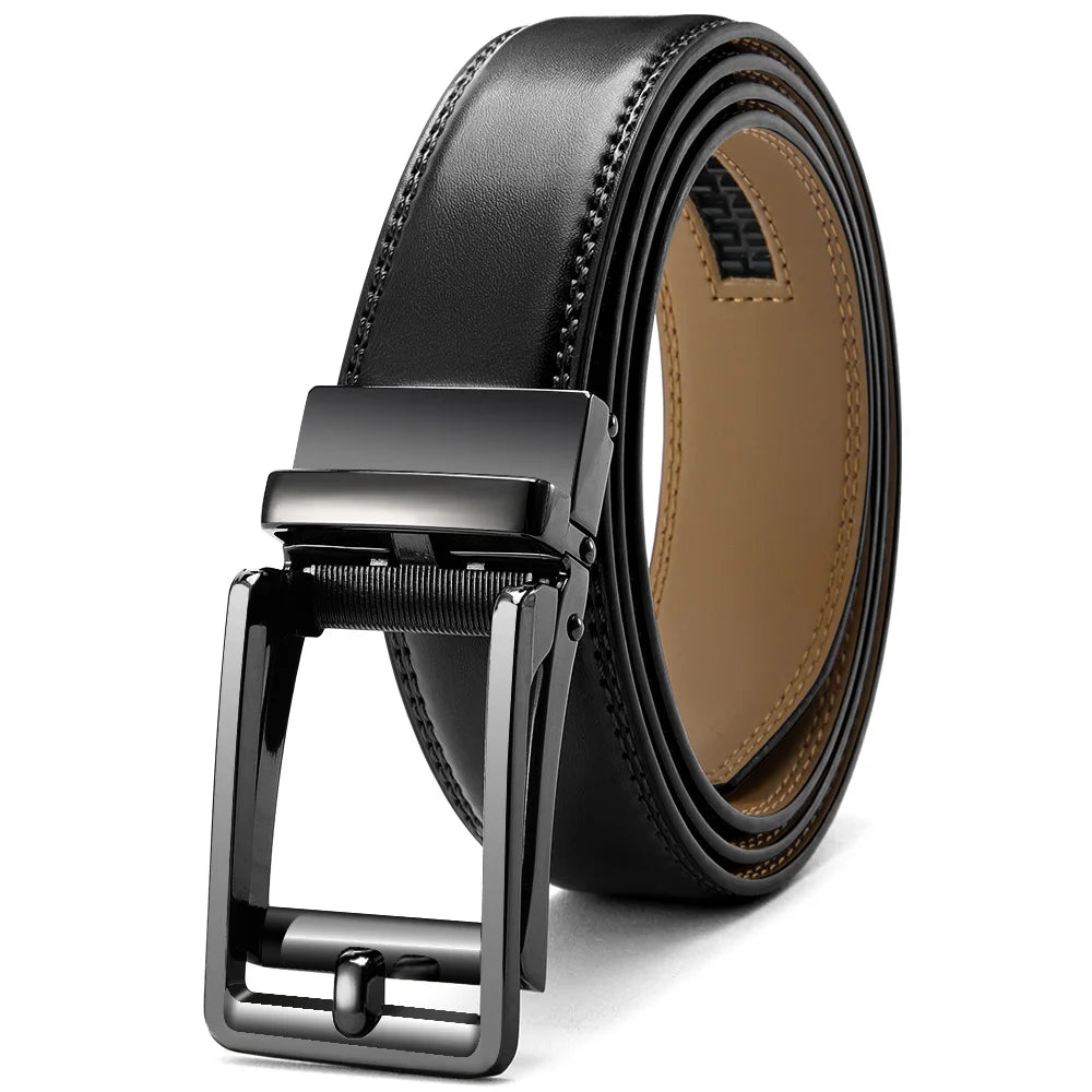Herren Echtleder-Gürtel 3,5 cm Automatik-Schnalle Rindsleder Business Casual