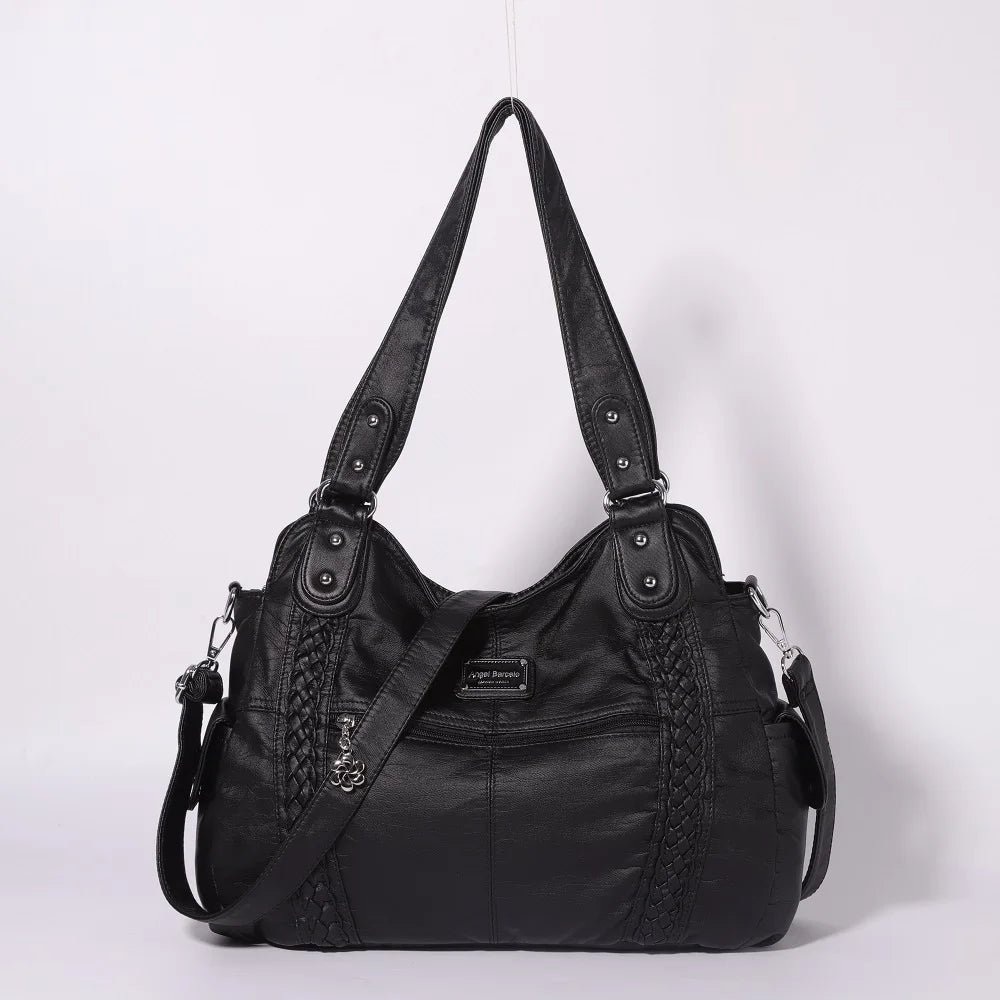 Damen-Schultertasche Silber PU-Leder mit Mehrfachfächern für Alltag und Freizeit