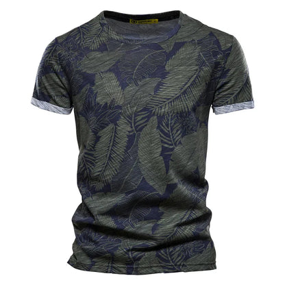 Herren T-Shirt im Hawaii-Stil aus 100 Prozent Baumwolle mit Oansatz Druck