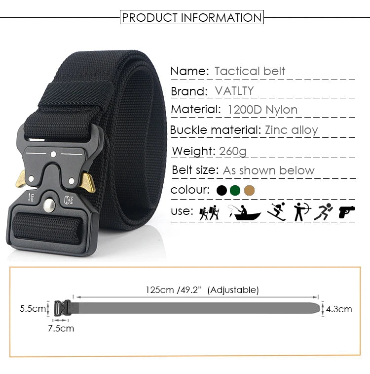 Herren-Taktischer Gürtel aus Nylon Verstellbar Mit Korrosionsbeständiger Schnalle 4,3 cm Breite