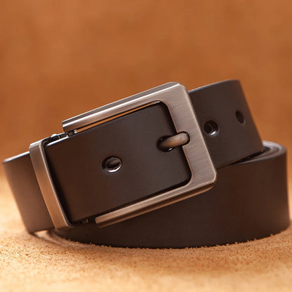 Herren Rindsleder-Gürtel 3,8 cm Stiftschnalle Jeans Business Schwarz Braun Pendler