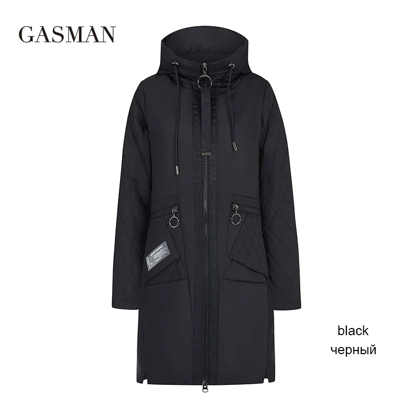 Lange Damen-Winterjacke mit Stehkragen und Kapuze – warmes, lässiges Daunenparka mit Reißverschluss.