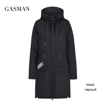 Lange Damen-Winterjacke mit Stehkragen und Kapuze – warmes, lässiges Daunenparka mit Reißverschluss.