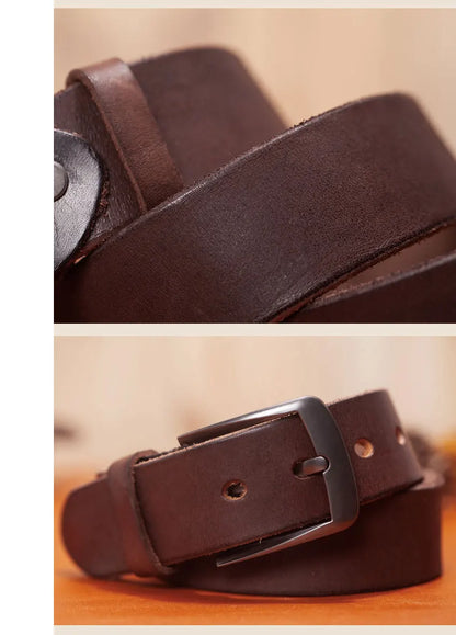 Herren Echtleder-Gürtel Retro 3,8 cm Stiftschnalle Metall Top-Qualität Rindsleder