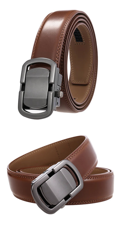 Herren-Gürtel aus Leder, 3,5 cm Breite, Natur-Rindsleder, Automatik-Schnalle, geeignet für formelle Anlässe