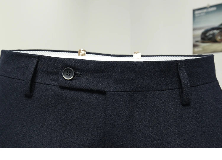 50% Wolle Männer Lange Anzüge Hosen Slim Fit Tiefblau Mode Hochzeit Bräutigam Tragen Herbst Frühling Büro Täglichen Hosen Mode Korea