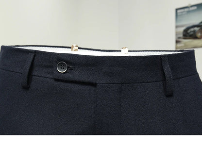 50% Wolle Männer Lange Anzüge Hosen Slim Fit Tiefblau Mode Hochzeit Bräutigam Tragen Herbst Frühling Büro Täglichen Hosen Mode Korea