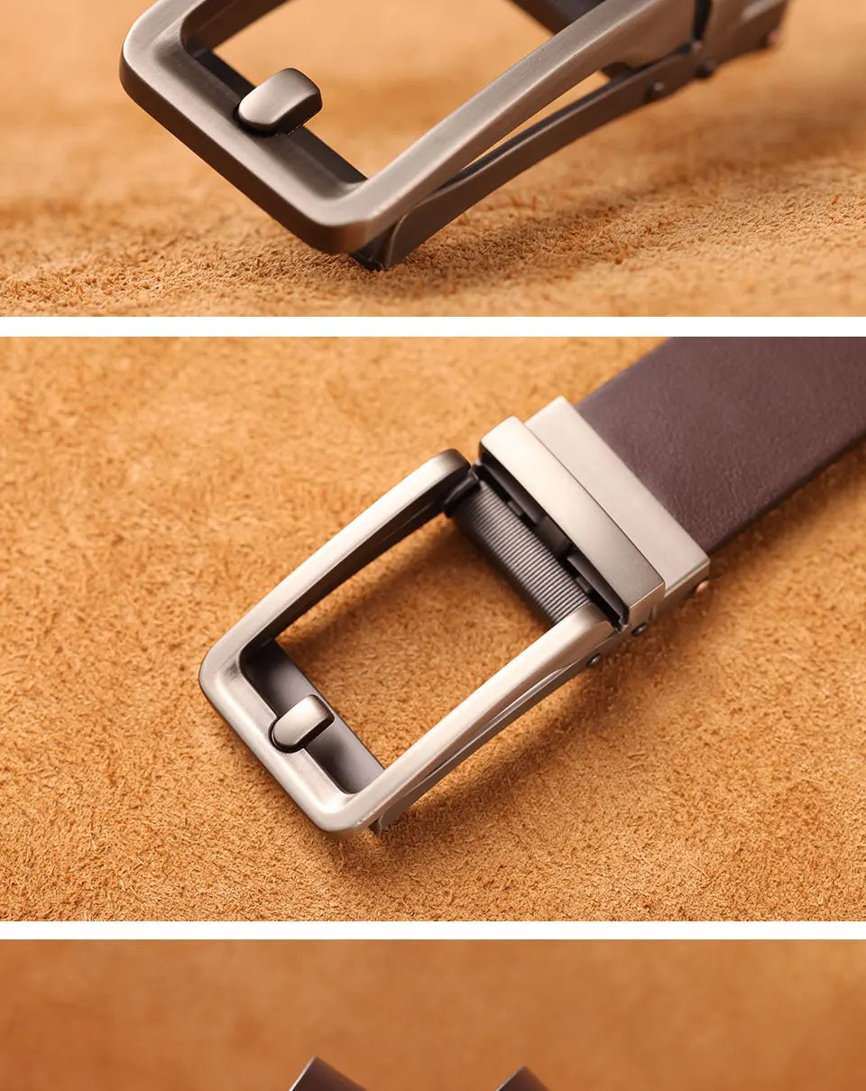 Herren Luxus Echtleder-Gürtel 3,5 cm Designer Automatik-Schnalle Business Rindsleder