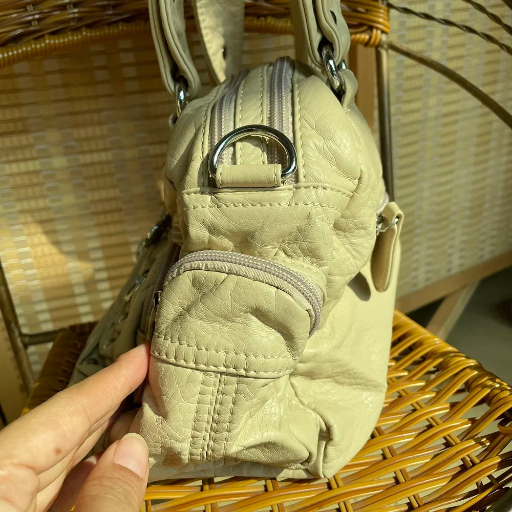 Damen-Satchel-Handtasche aus PU-Leder mit Reißverschluss und viel Stauraum für Alltag und Freizeit