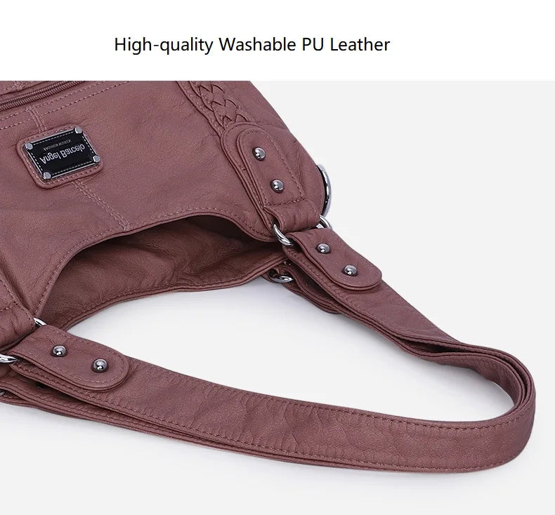 Damen-Schultertasche Aus PU-Leder Mit Reißverschluss Und Innenfächern Großes Stauraumvolumen