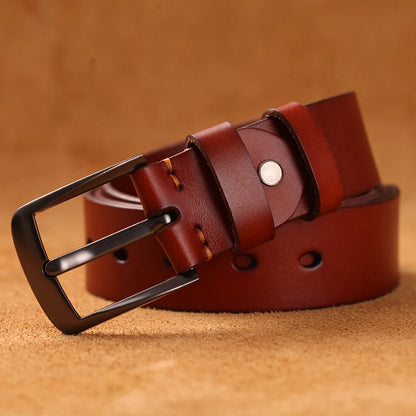 Herren Echtleder-Gürtel 3,8 cm Stiftschnalle Jeans Business Rindsleder Retro