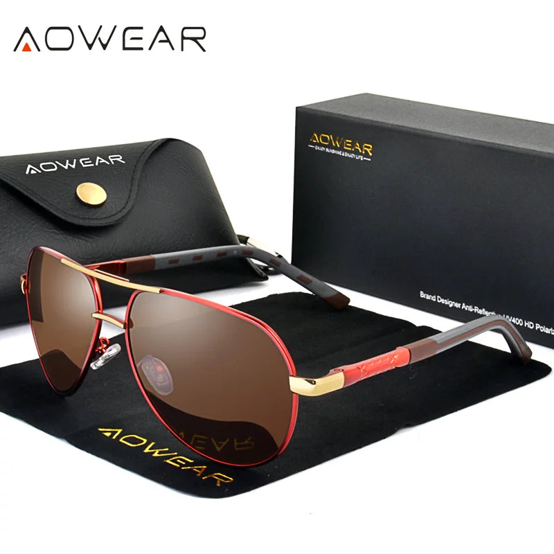 AOWEAR Luftfahrt Polarisierte Sonnenbrille Männer Aluminium Fahren Spiegel Sonnenbrille Männlich Marke Designer Retro Brillen Zubehör gafas